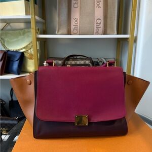 Two-Tone Leather Bag - Burgundy and Tan